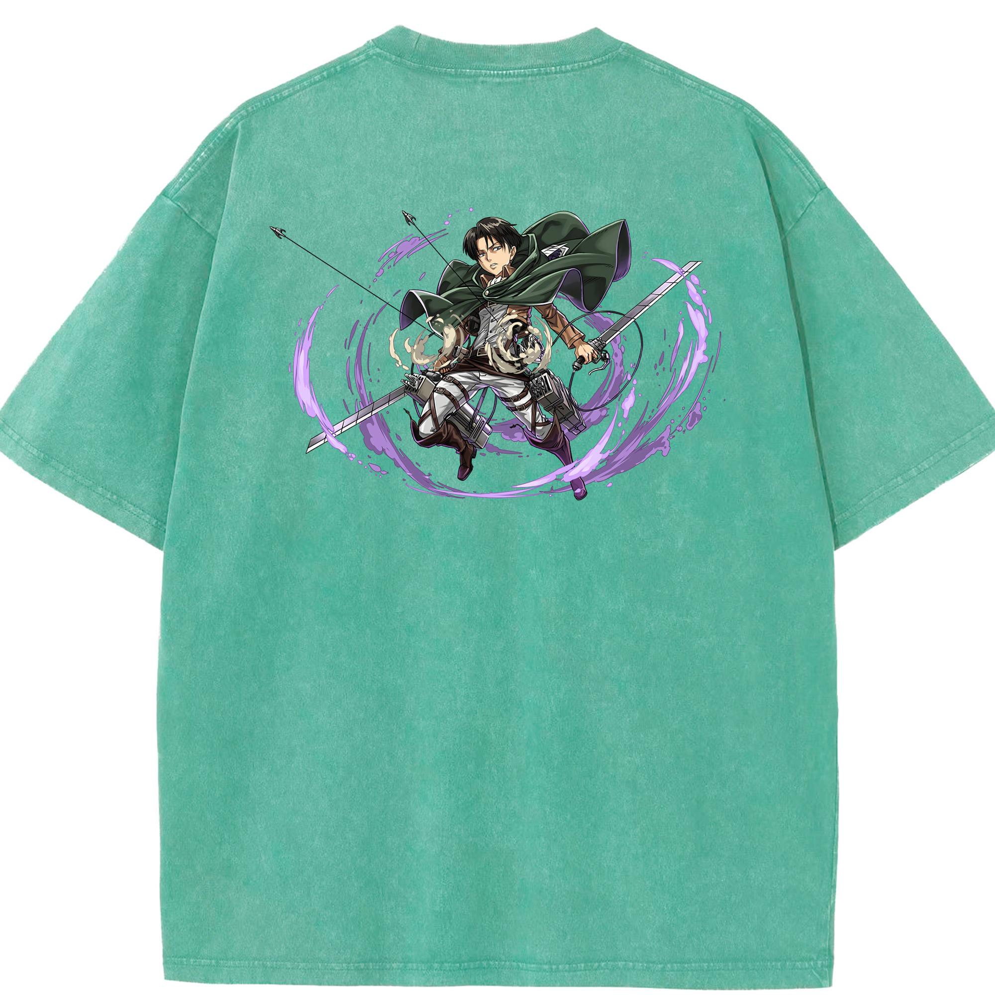 （画像用） 進撃の巨人 リヴァイ·アッカーマン Attack on Titan Levi Ackerman 綿100% ヴィンテージ風 半袖Tシャツ（背面プリント）